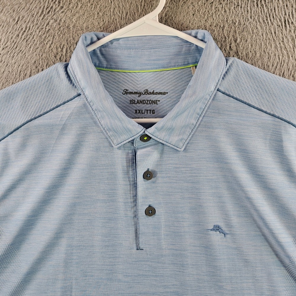 Tommy Bahama IslandZone Mens XXL Blue Heathered Recycled Polyester Polo Shirt